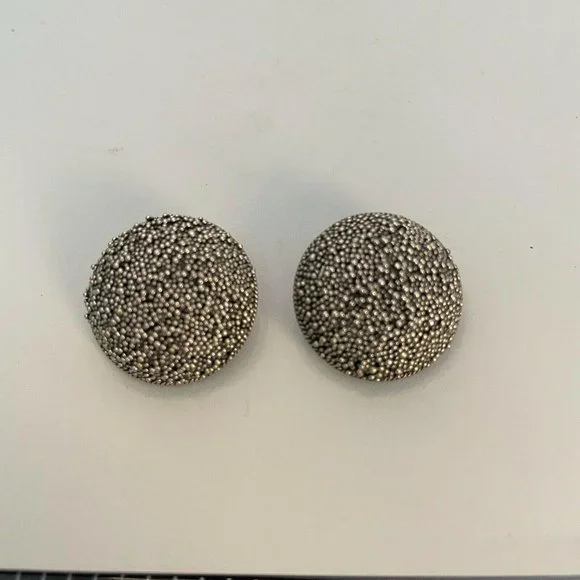 Silver Tone Clip On Earrings Beaded Button Classic - Picture 4 of 4